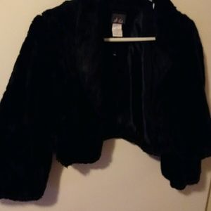 Black crop fur coat